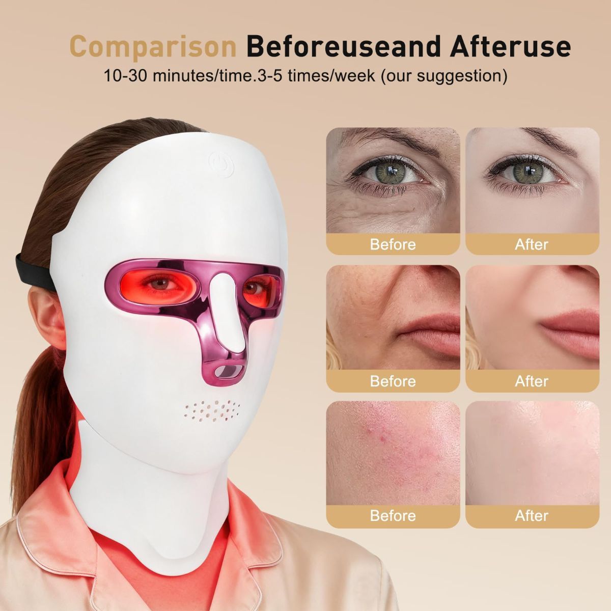 LED Red Light Therapy Mask — Face & Neck, Rechargeable