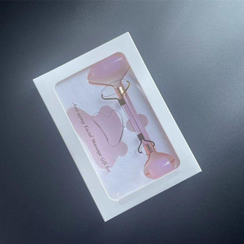 2-Piece Natural Gua Sha Facial Tool Set — Hand-Polished Stone Roller & Board